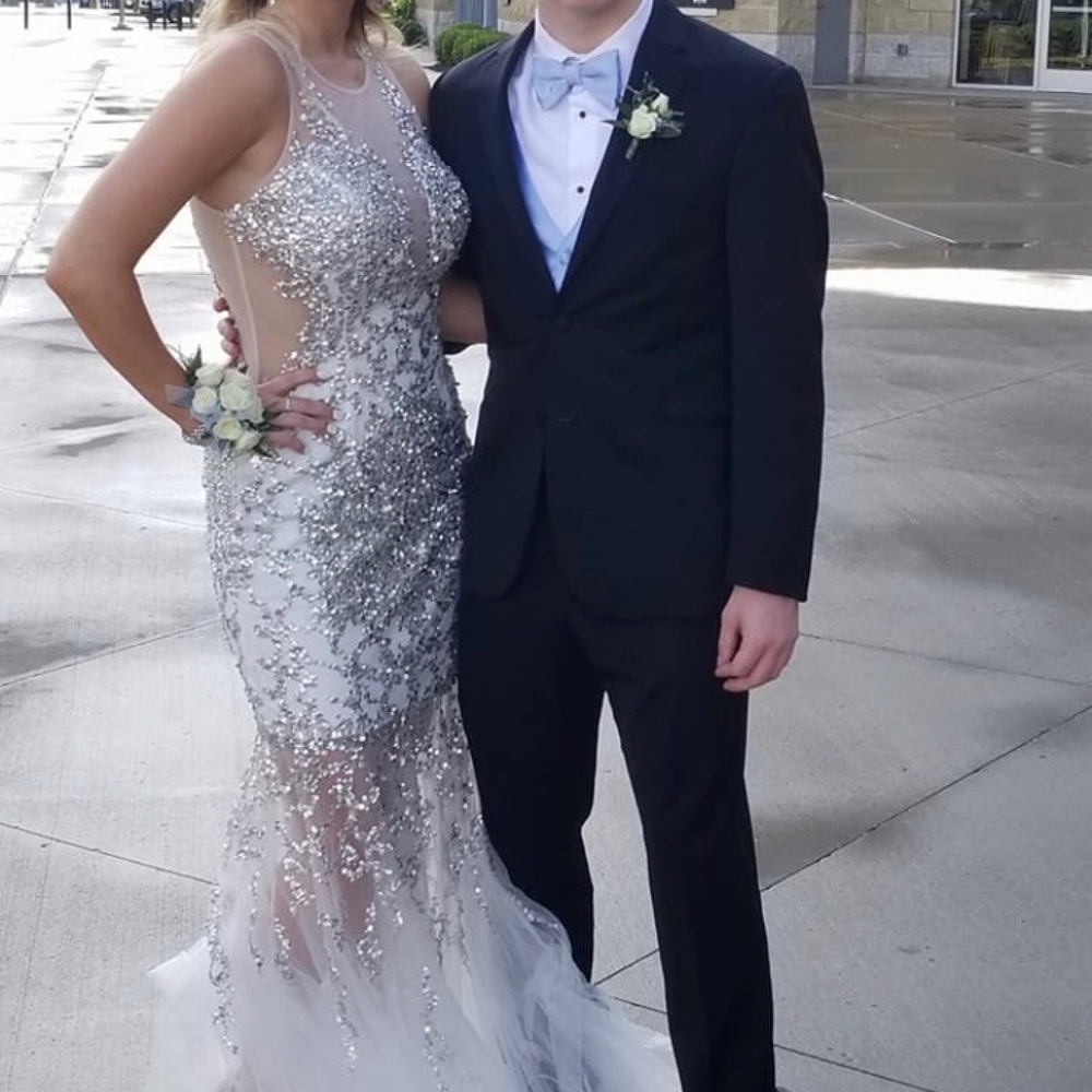 White and silver prom dress